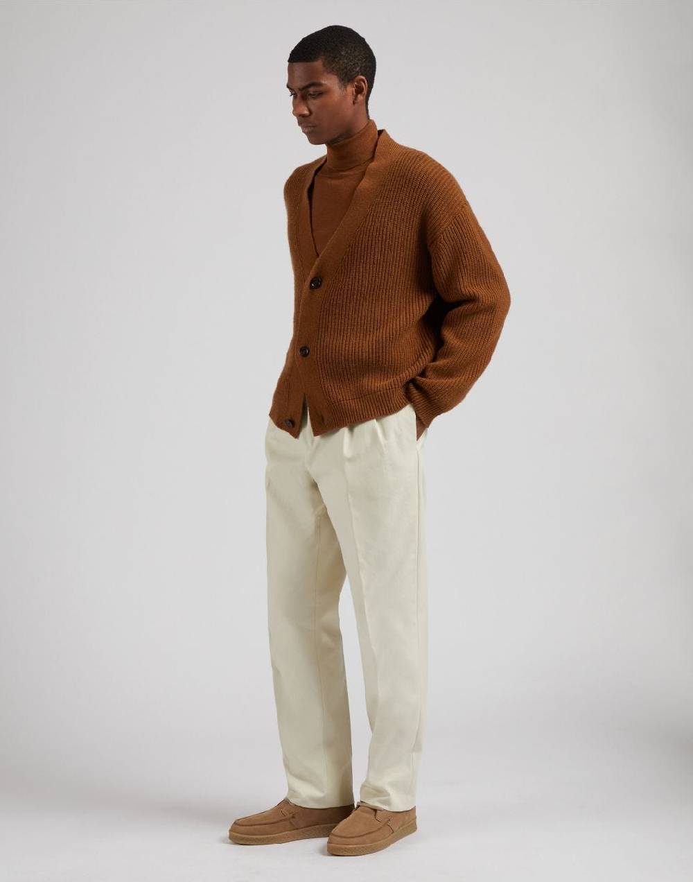 Lardini Cardigan nocciola in lana e cashmere In Vendita