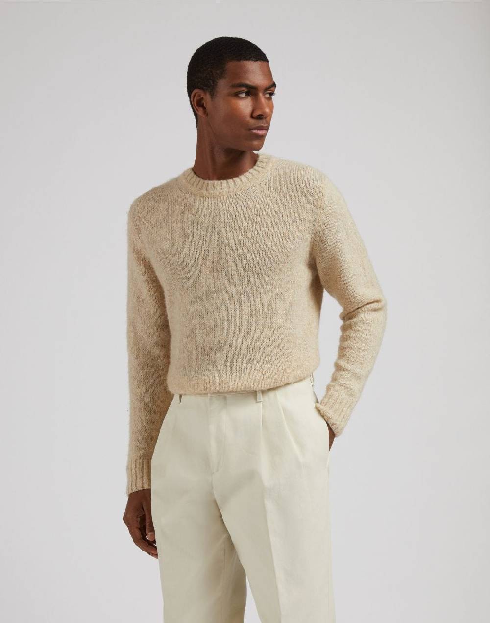 Lardini Maglia girocollo beige a manica lunga Saldi