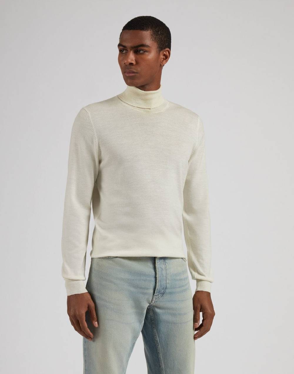 Lardini Dolcevita bianco in lana merino, seta e cashmere Saldi Di Fabbrica