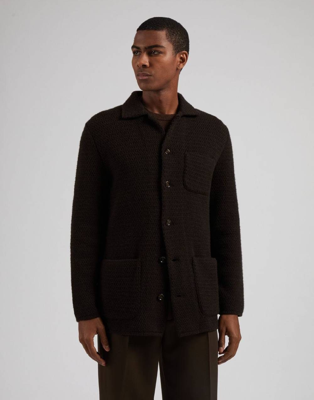 Lardini Giacca maglia marrone in 100% cashmere ecologico Vendite Flash