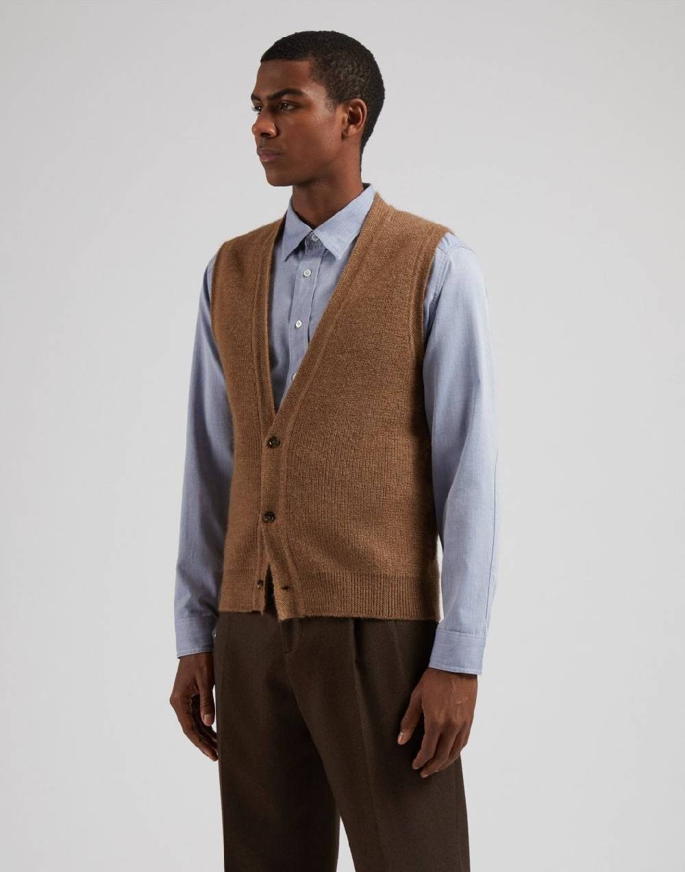 Lardini Gilet nocciola in maglia di lana bio e alpaca Negozio