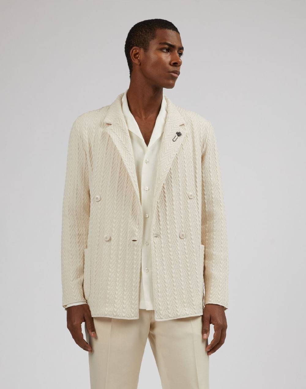 Lardini Giacca maglia panna in filato di cotone compatto Moda