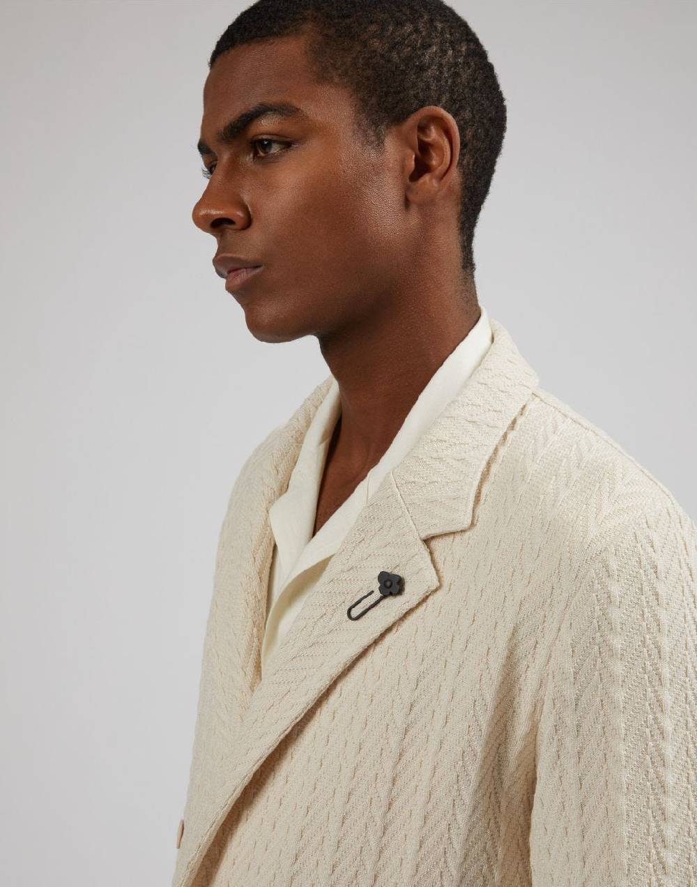 Lardini Giacca maglia panna in filato di cotone compatto Moda