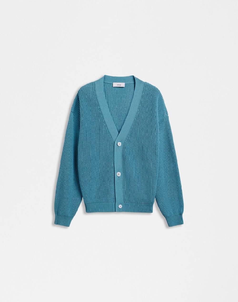 Lardini Cardigan azzurro in cotone crêpe a coste Spedizione Gratuita
