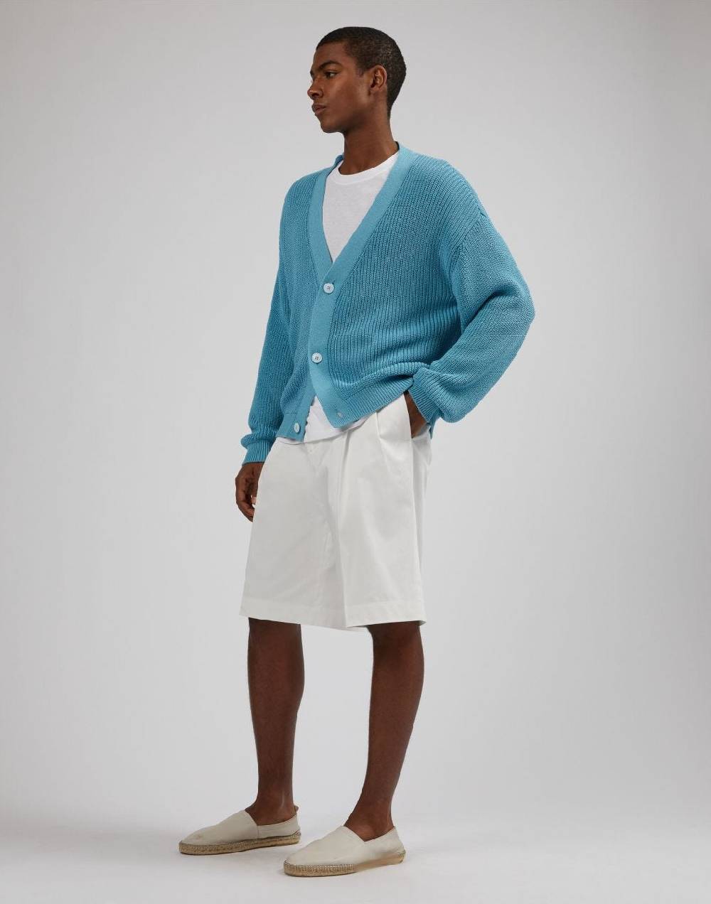 Lardini Cardigan azzurro in cotone crêpe a coste Spedizione Gratuita