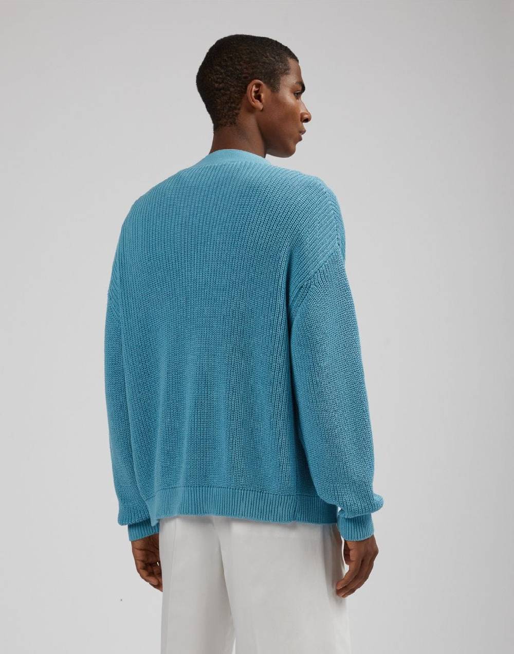 Lardini Cardigan azzurro in cotone crêpe a coste Spedizione Gratuita