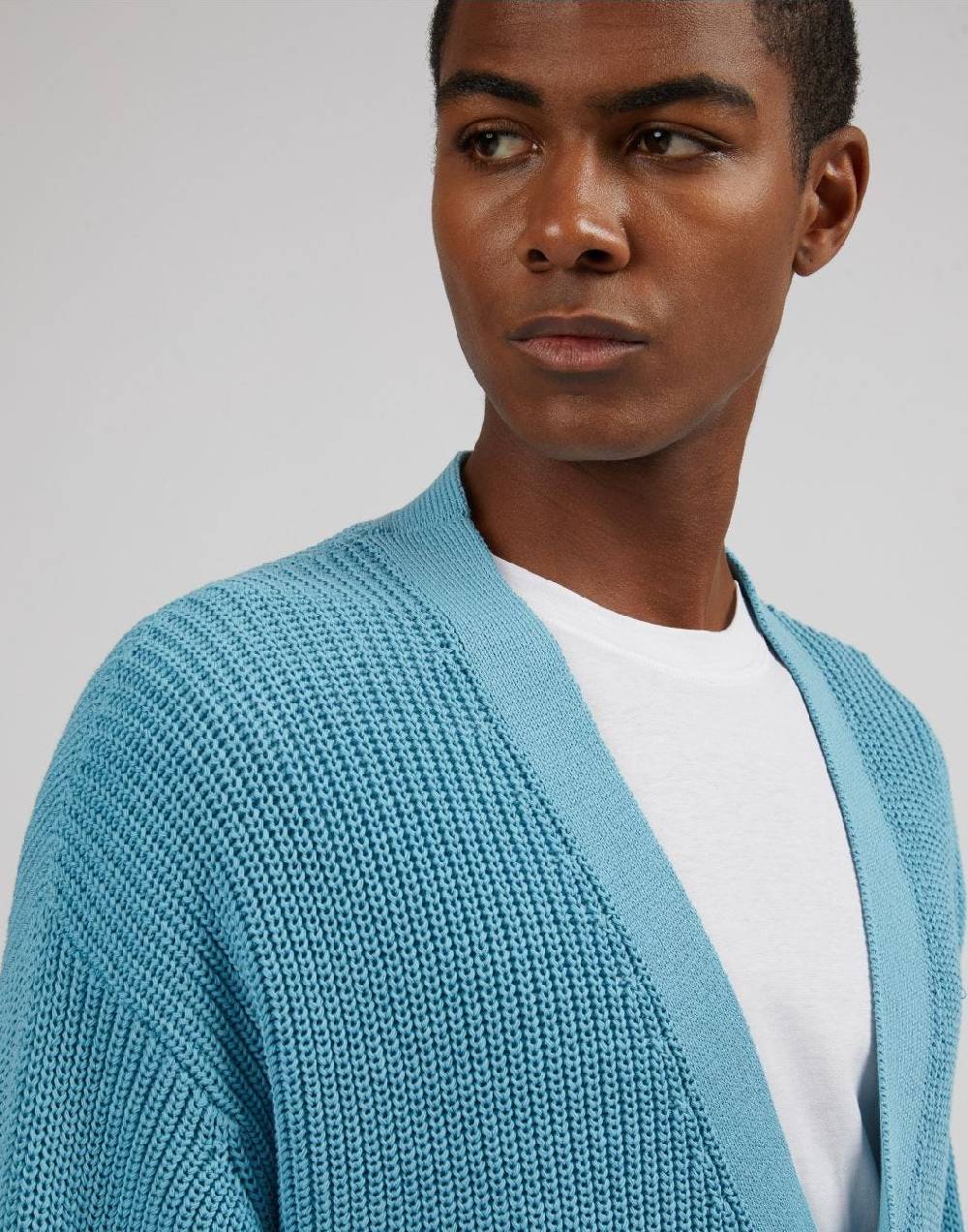 Lardini Cardigan azzurro in cotone crêpe a coste Spedizione Gratuita
