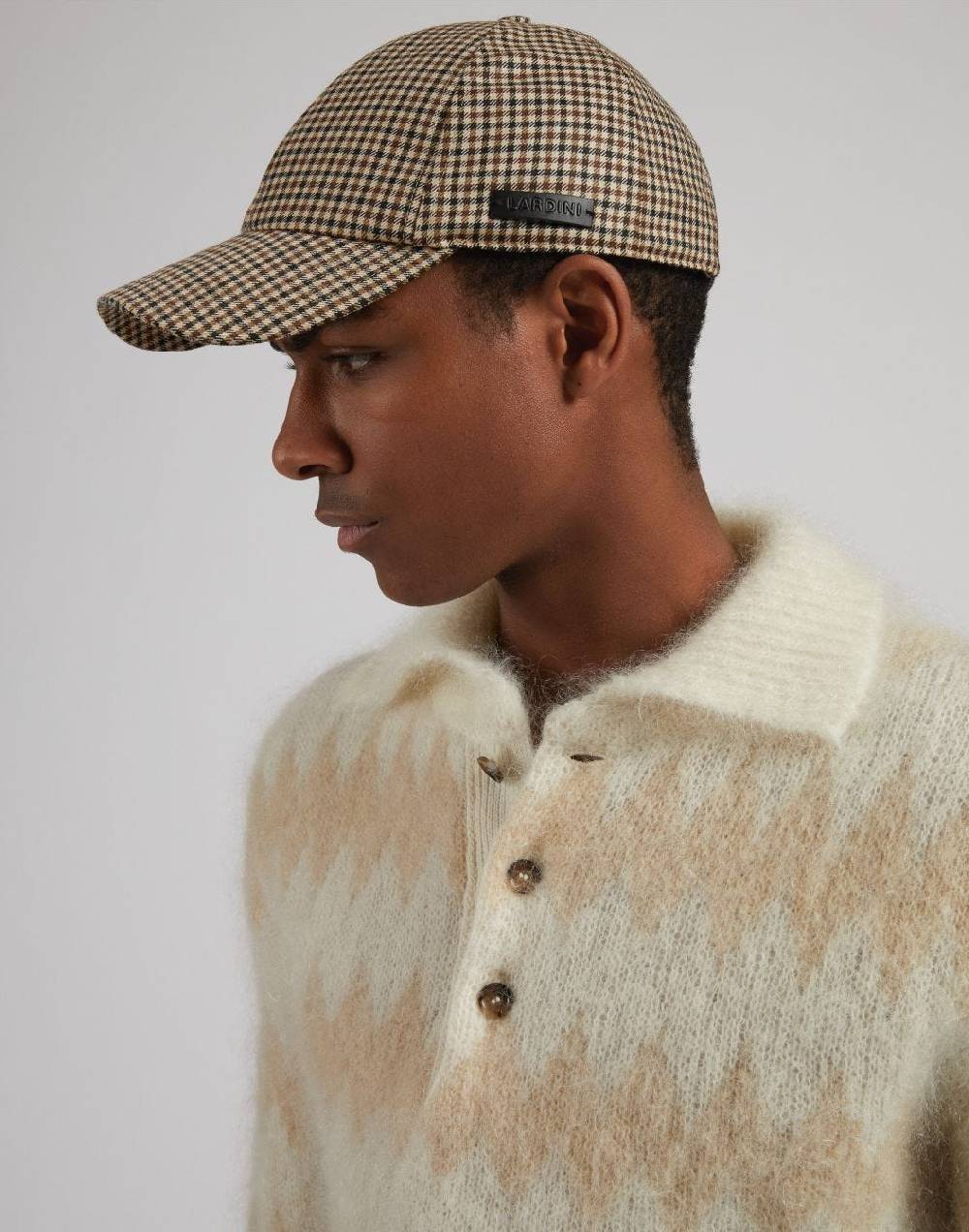 Lardini Cappello baseball in lana con disegno damier beige-marrone Promozione Limitata