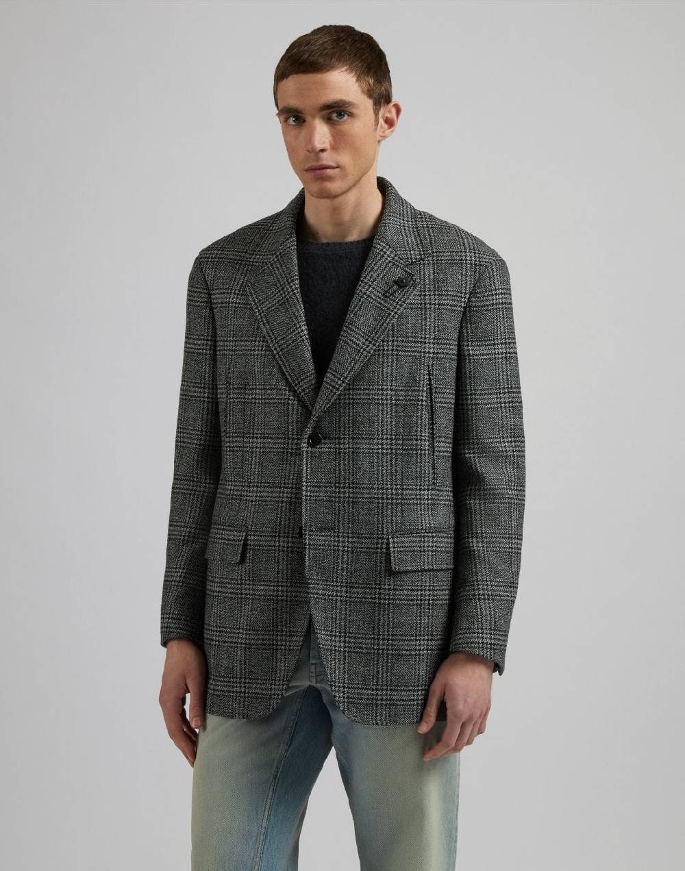 Lardini Giaccone monopetto in labswool di lana cashmere fantasia grigo-nero Fino Al -60%