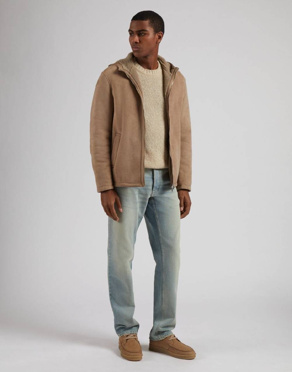 Lardini Giubbino con cappuccio in pelle di montone merino nocciola Shopping Online