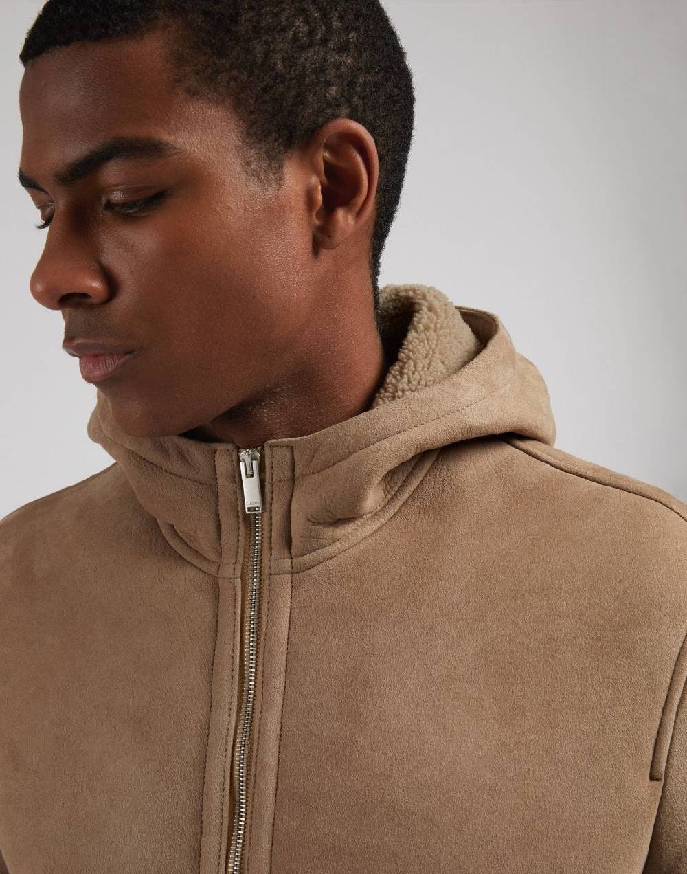 Lardini Giubbino con cappuccio in pelle di montone merino nocciola Shopping Online