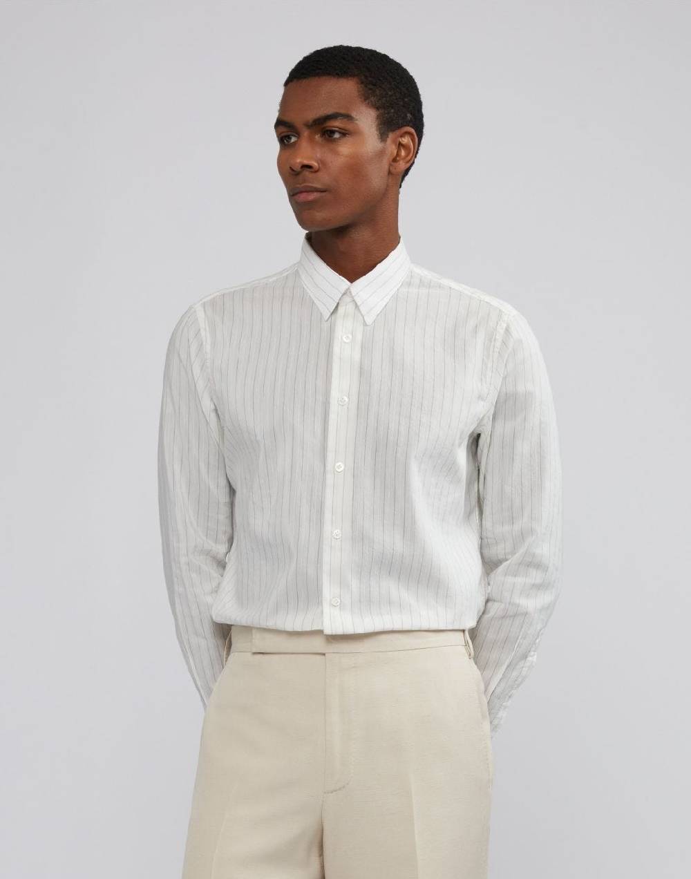 Lardini Camicia bianca a righe con collo italiano Outlet