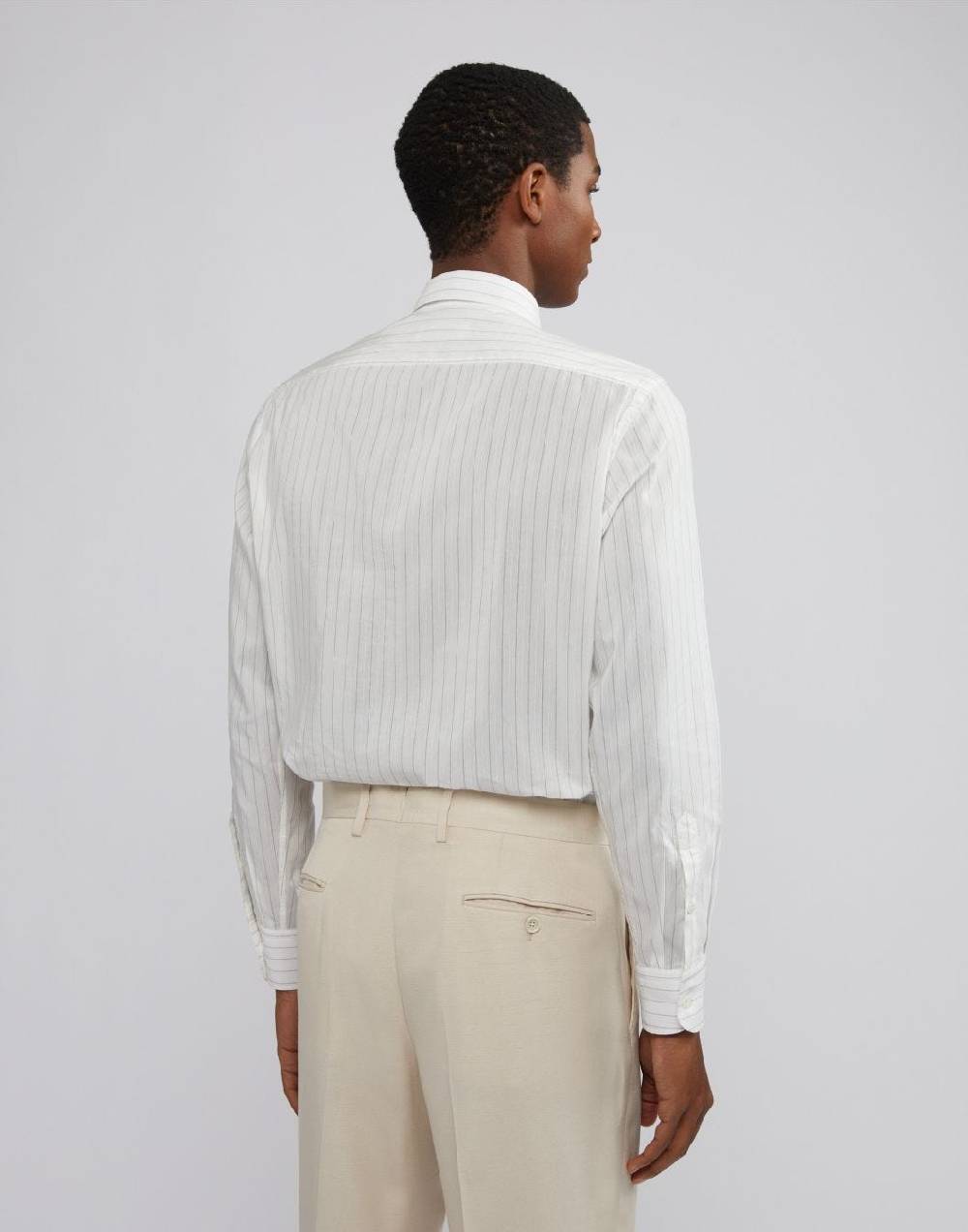 Lardini Camicia bianca a righe con collo italiano Outlet