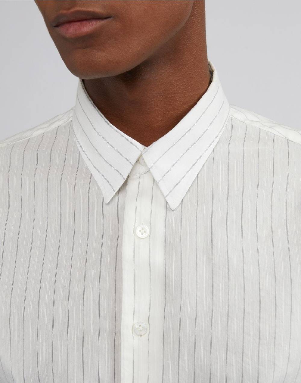 Lardini Camicia bianca a righe con collo italiano Outlet