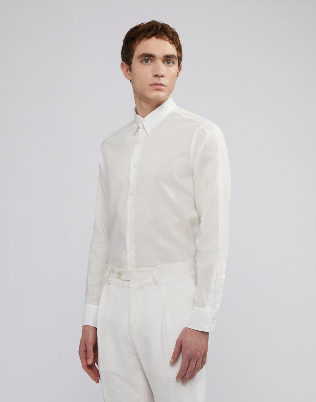 Lardini Camicia bianca con collo italiano in voile In Vendita