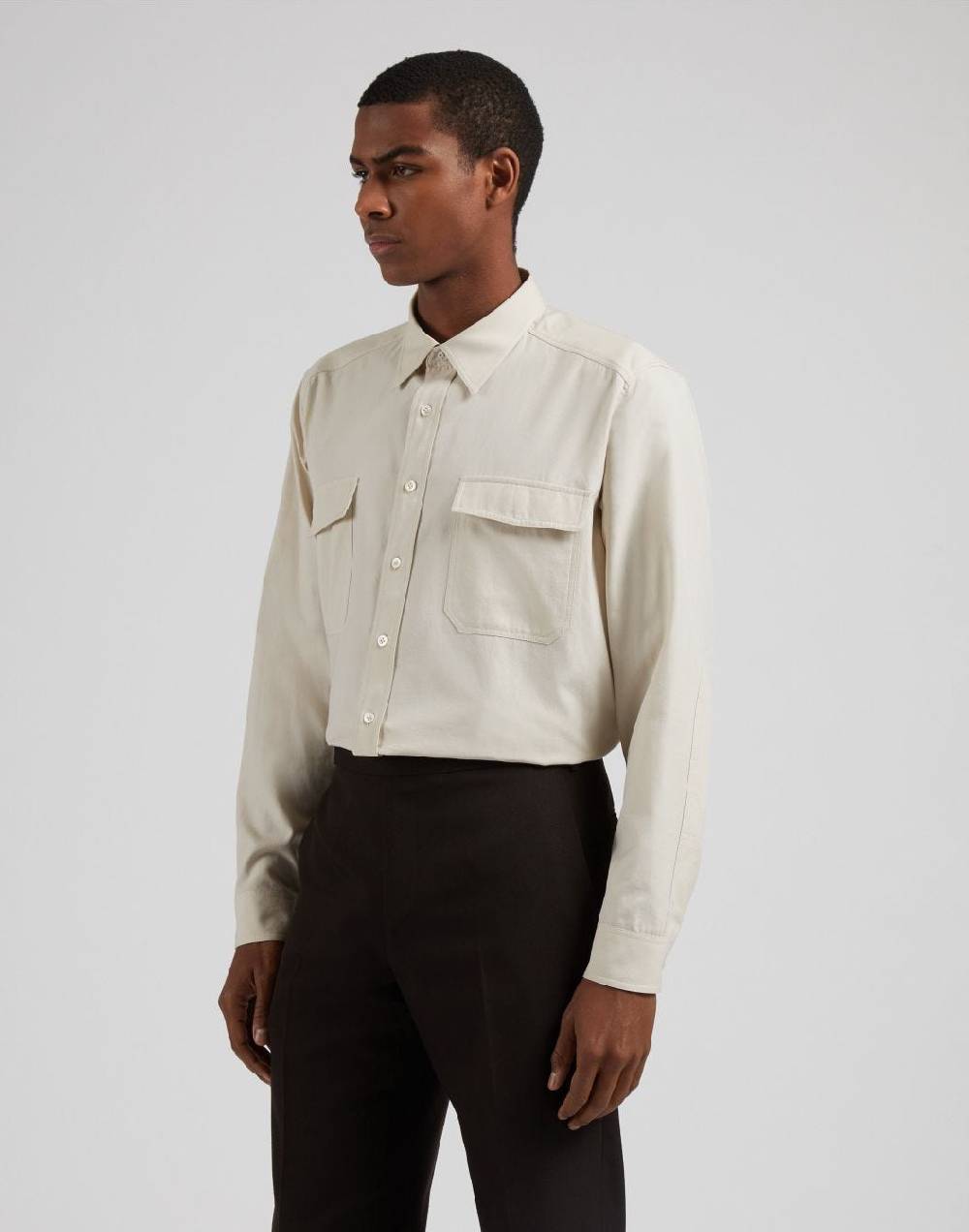 Lardini Camicia relaxed panna in twill di cotone washed Negozio