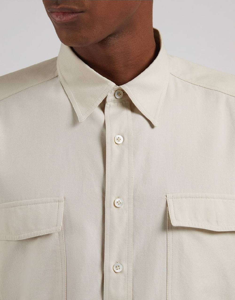 Lardini Camicia relaxed panna in twill di cotone washed Negozio