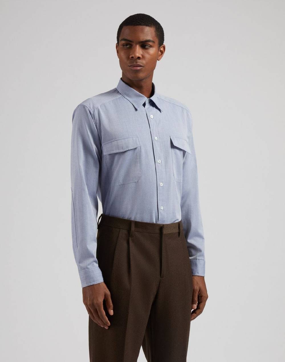 Lardini Camicia relaxed celeste in twill di cotone misto lana In Saldo