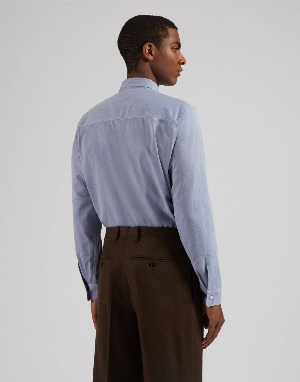 Lardini Camicia relaxed celeste in twill di cotone misto lana In Saldo