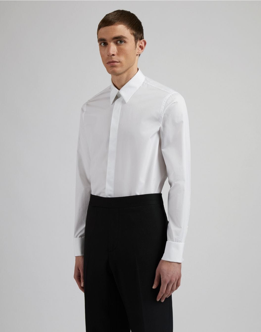 Lardini Camicia bianca in popeline di cotone con finta davanti Moda