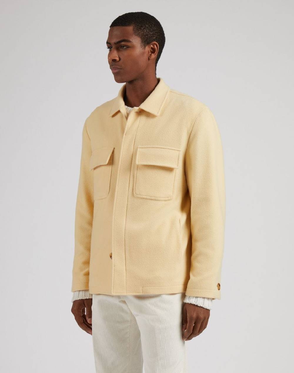 Lardini Giacca camicia gialla in panno lana e cashmere Italia