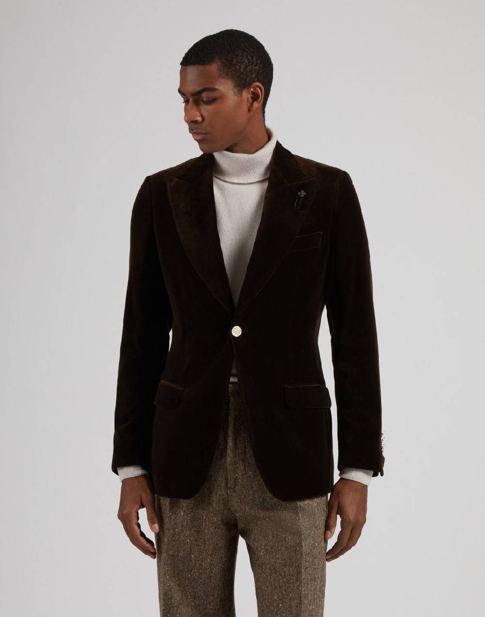 Lardini Giacca monopetto attitude in velluto liscio marrone Fino Al -60%