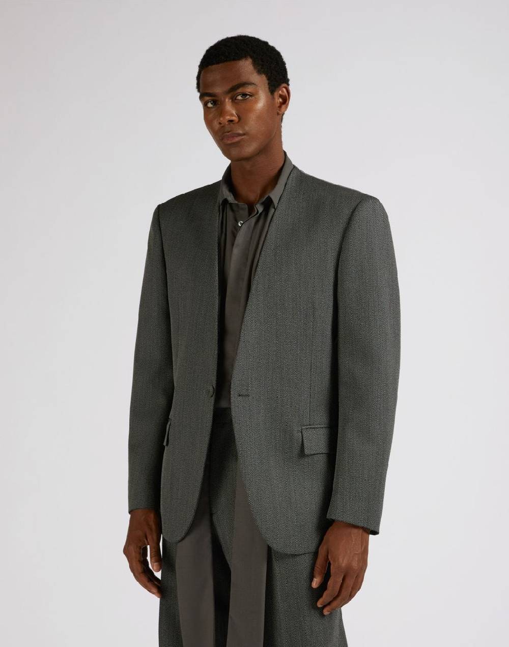 Lardini Giacca monopetto attitude senza rever in lana grigio-bianco Shopping Online