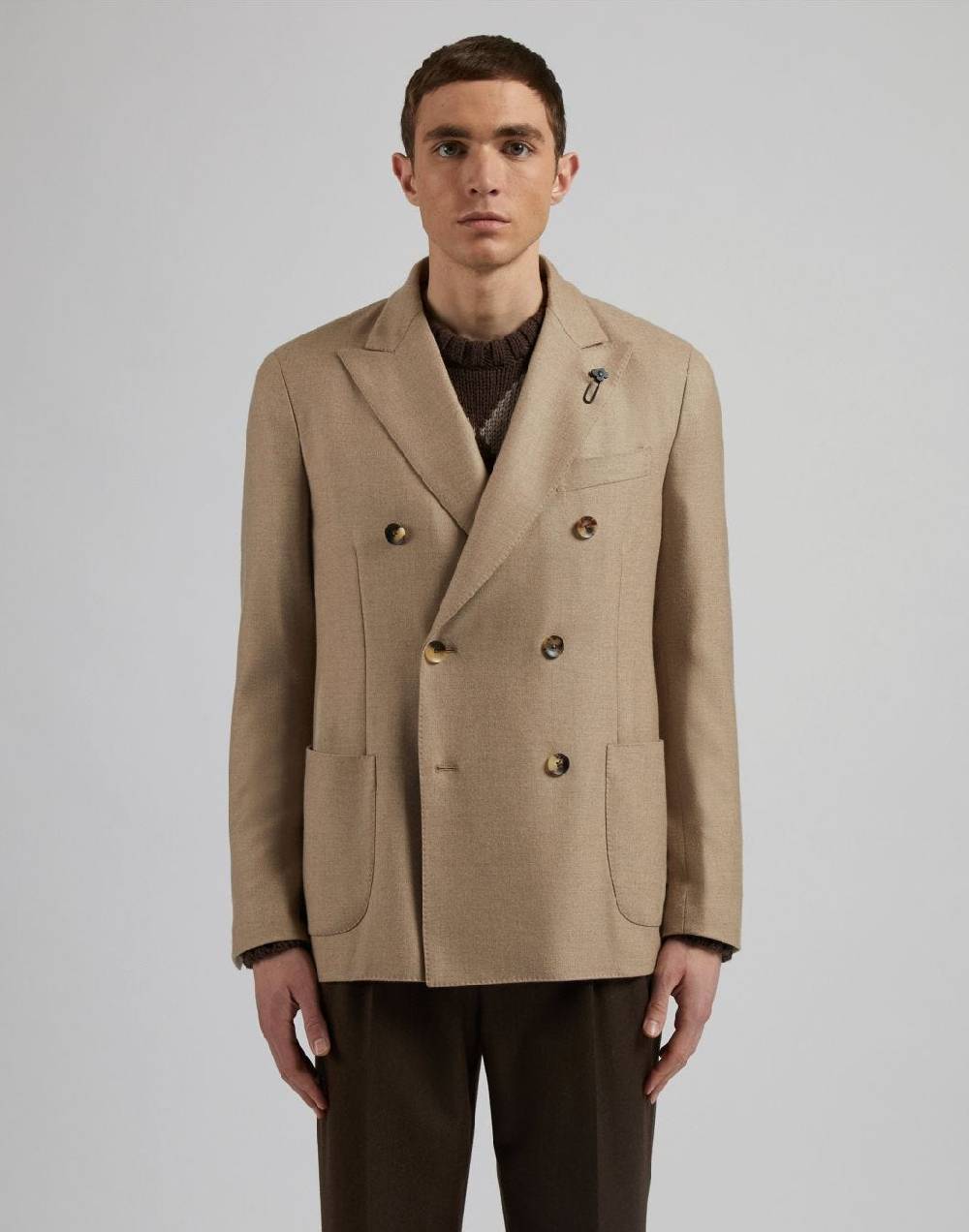 Lardini Giacca special line beige doppiopetto in cashmere natural stretch Prezzo Ridotto