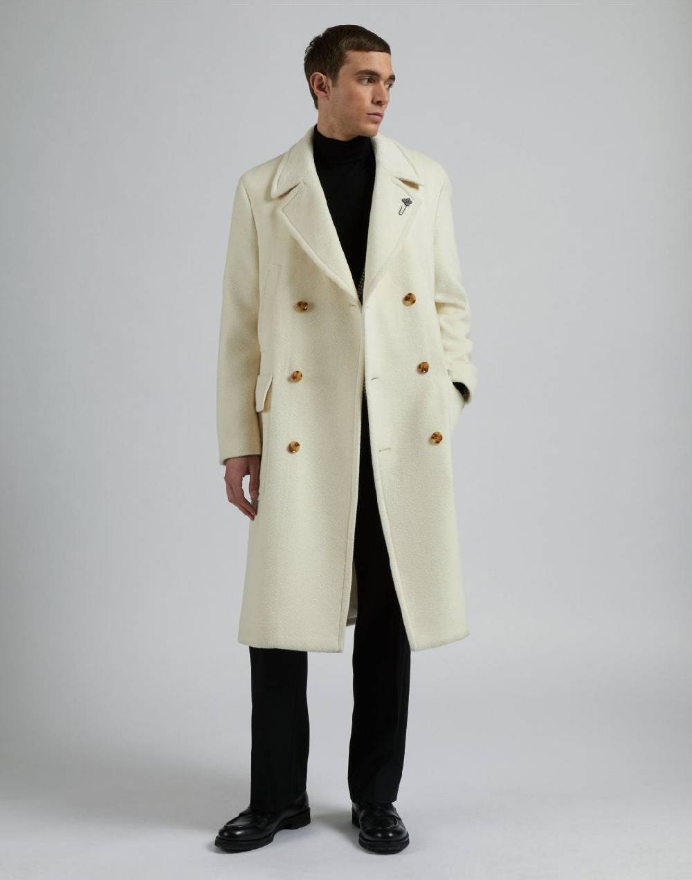 Lardini Cappotto doppiopetto panna in lana alpaca Offerta