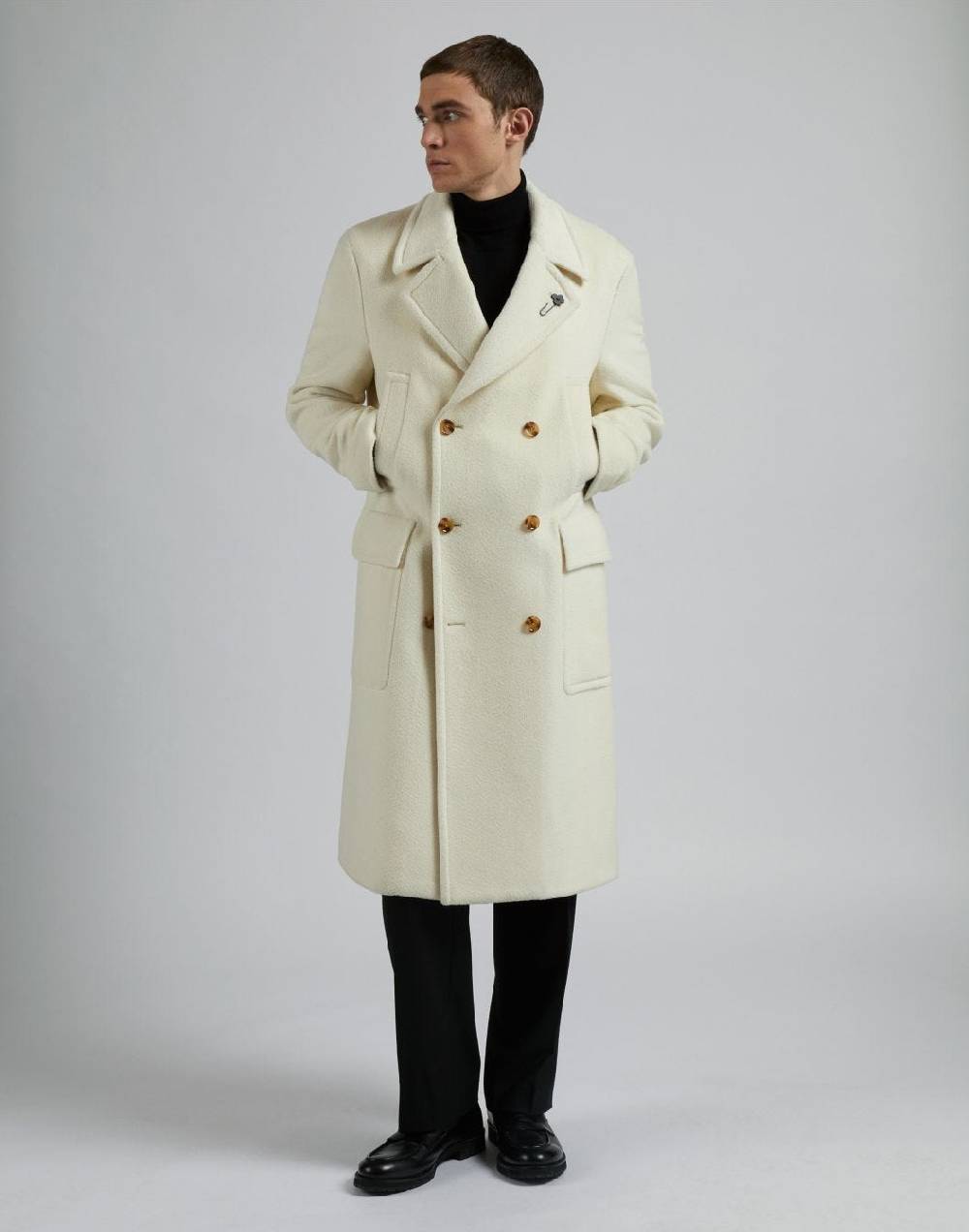 Lardini Cappotto doppiopetto panna in lana alpaca Offerta
