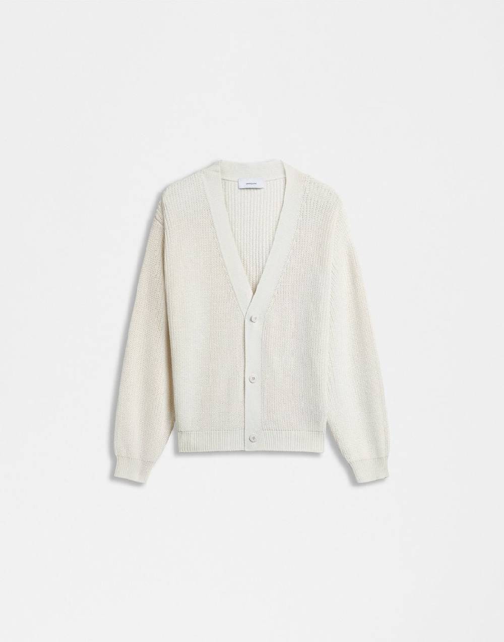 Lardini Cardigan bianco in cotone crêpe e lavorazione a coste In Vendita