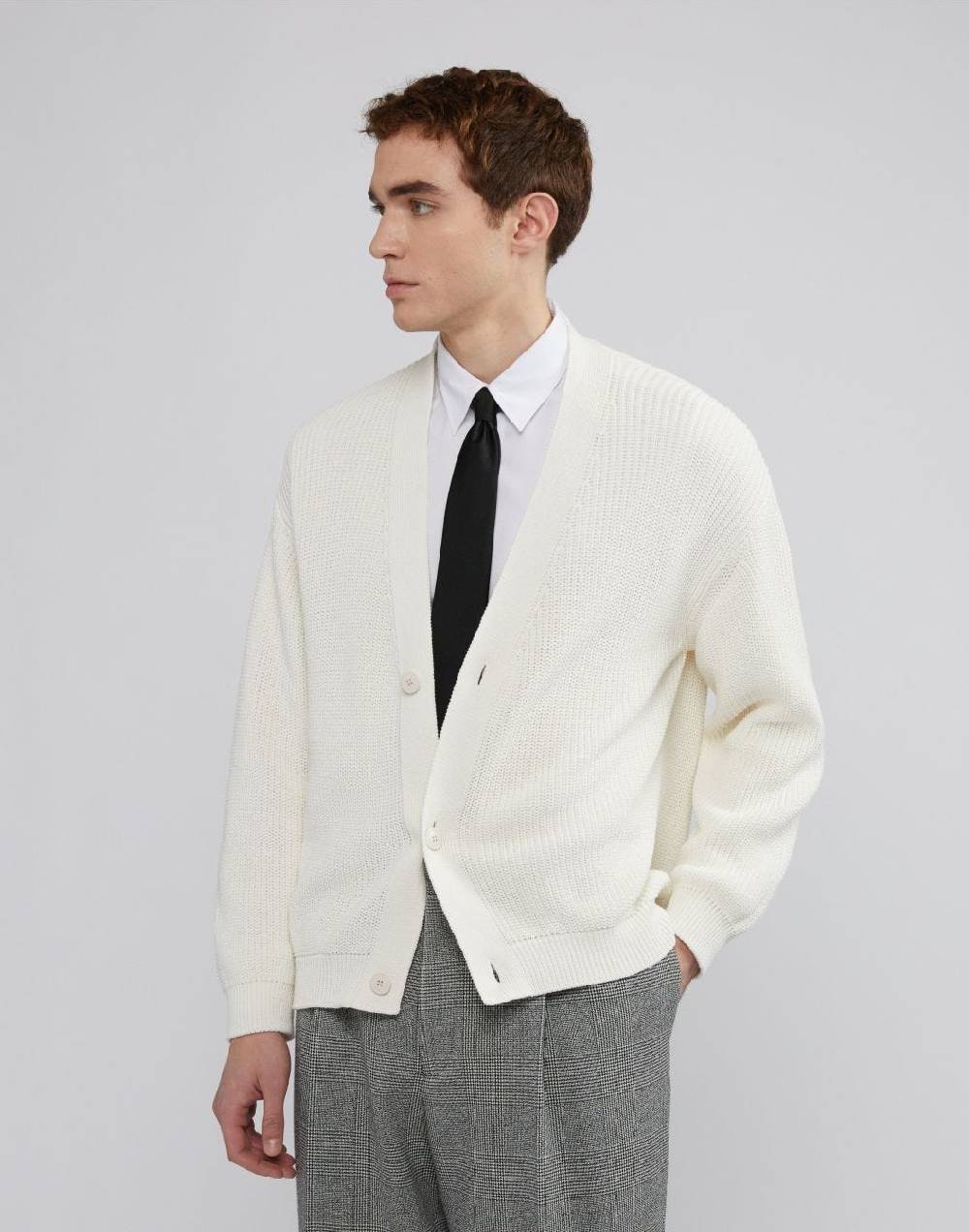 Lardini Cardigan bianco in cotone crêpe e lavorazione a coste In Vendita