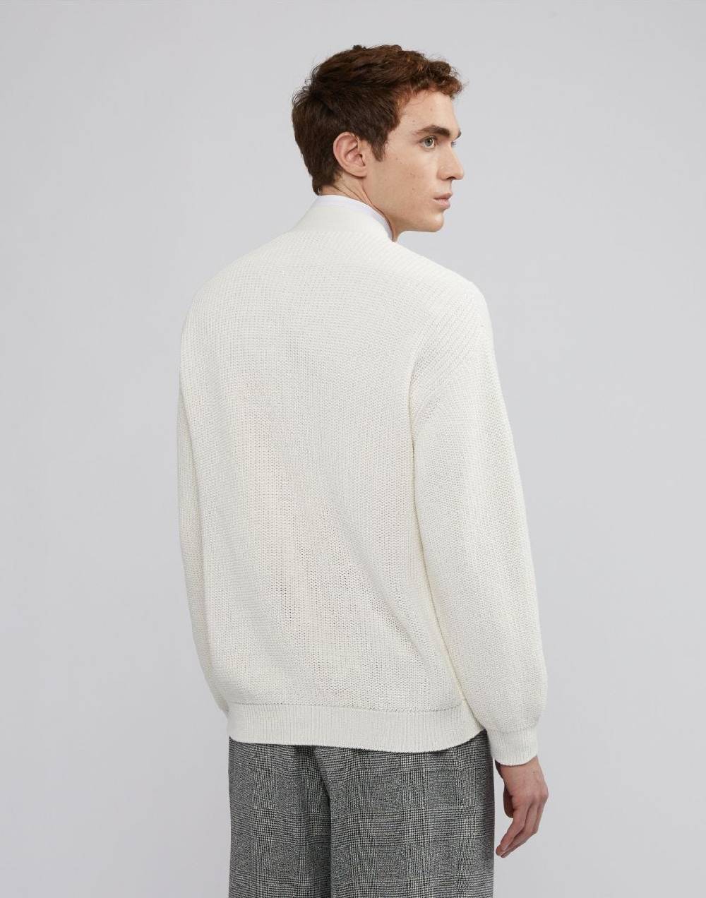 Lardini Cardigan bianco in cotone crêpe e lavorazione a coste In Vendita
