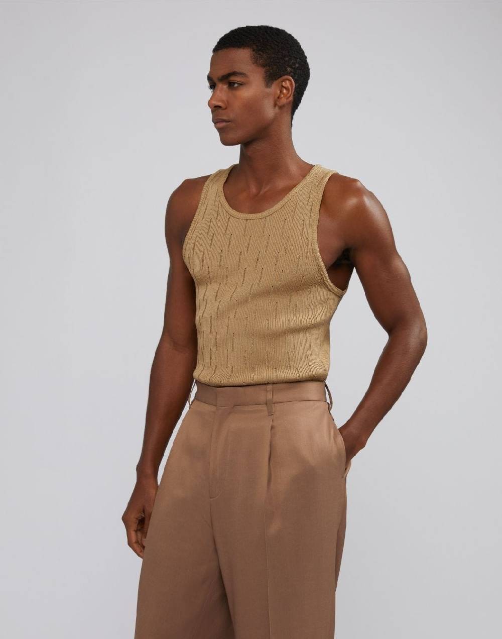 Lardini Canotta in maglia beige con costina Offerte