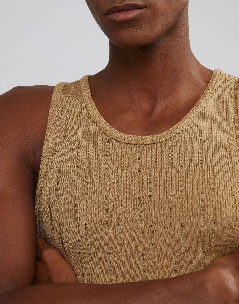 Lardini Canotta in maglia beige con costina Offerte