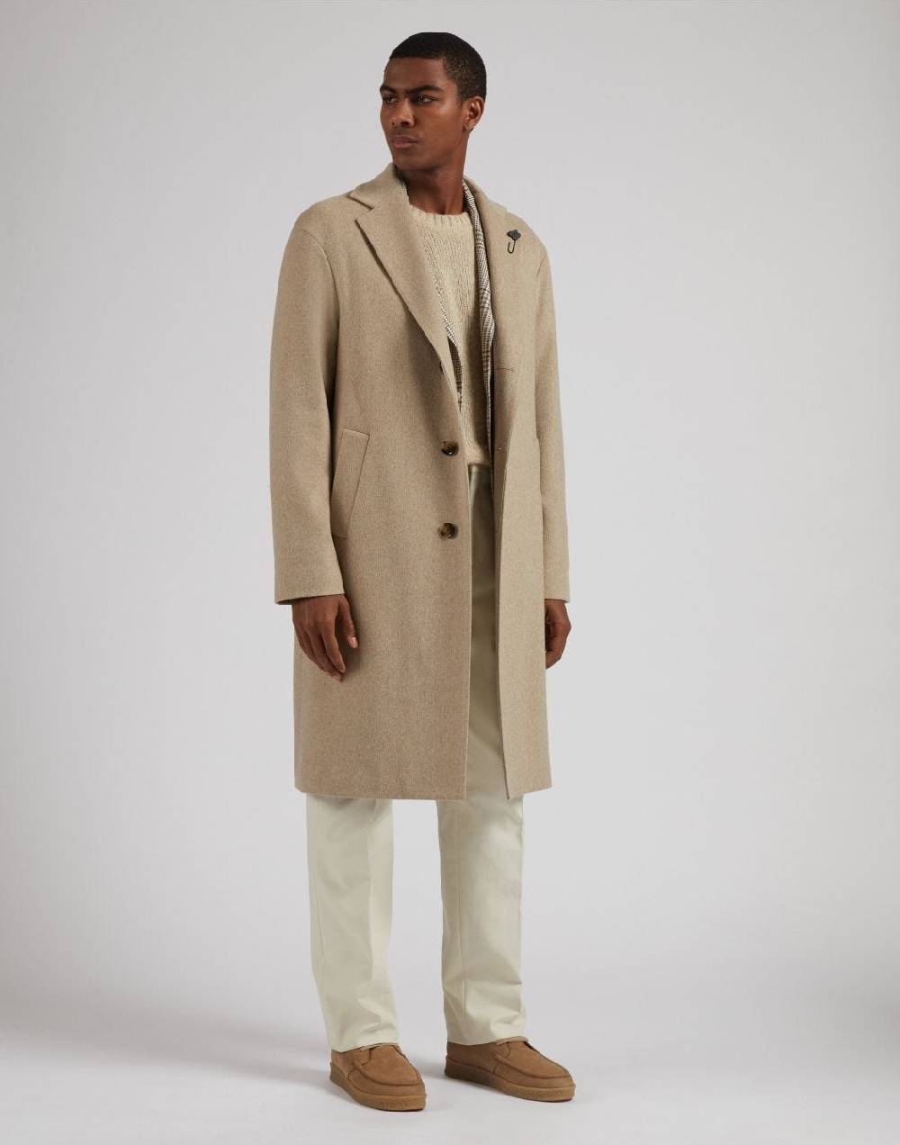 Lardini Cappotto monopetto beige in cashmere look beaver Saldi Di Fabbrica