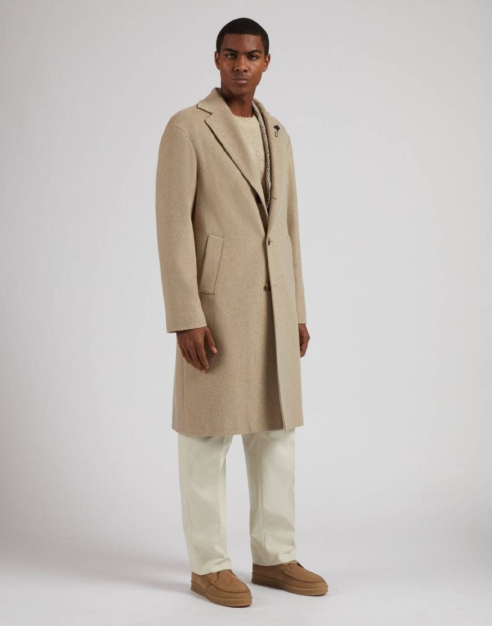 Lardini Cappotto monopetto beige in cashmere look beaver Saldi Di Fabbrica