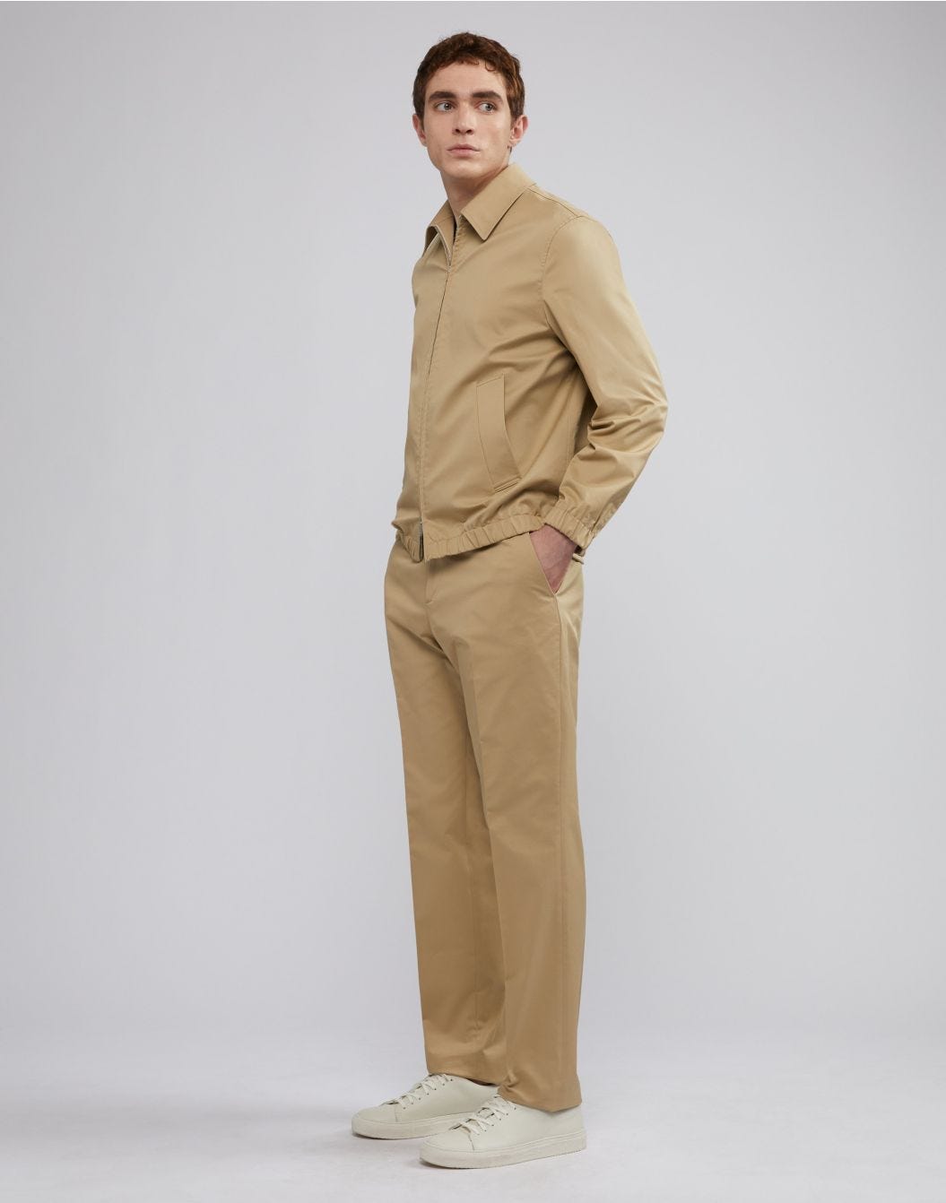 Lardini Pantalone nocciola senza pinces in drill di cotone stretch In Saldo