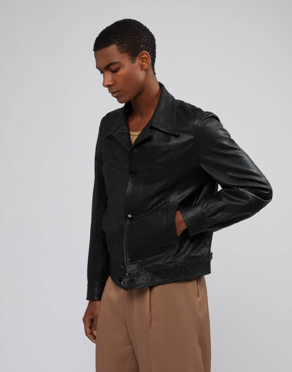 Lardini Giubbino in pelle nera foderato Moda