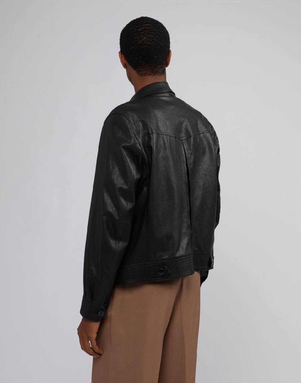 Lardini Giubbino in pelle nera foderato Moda