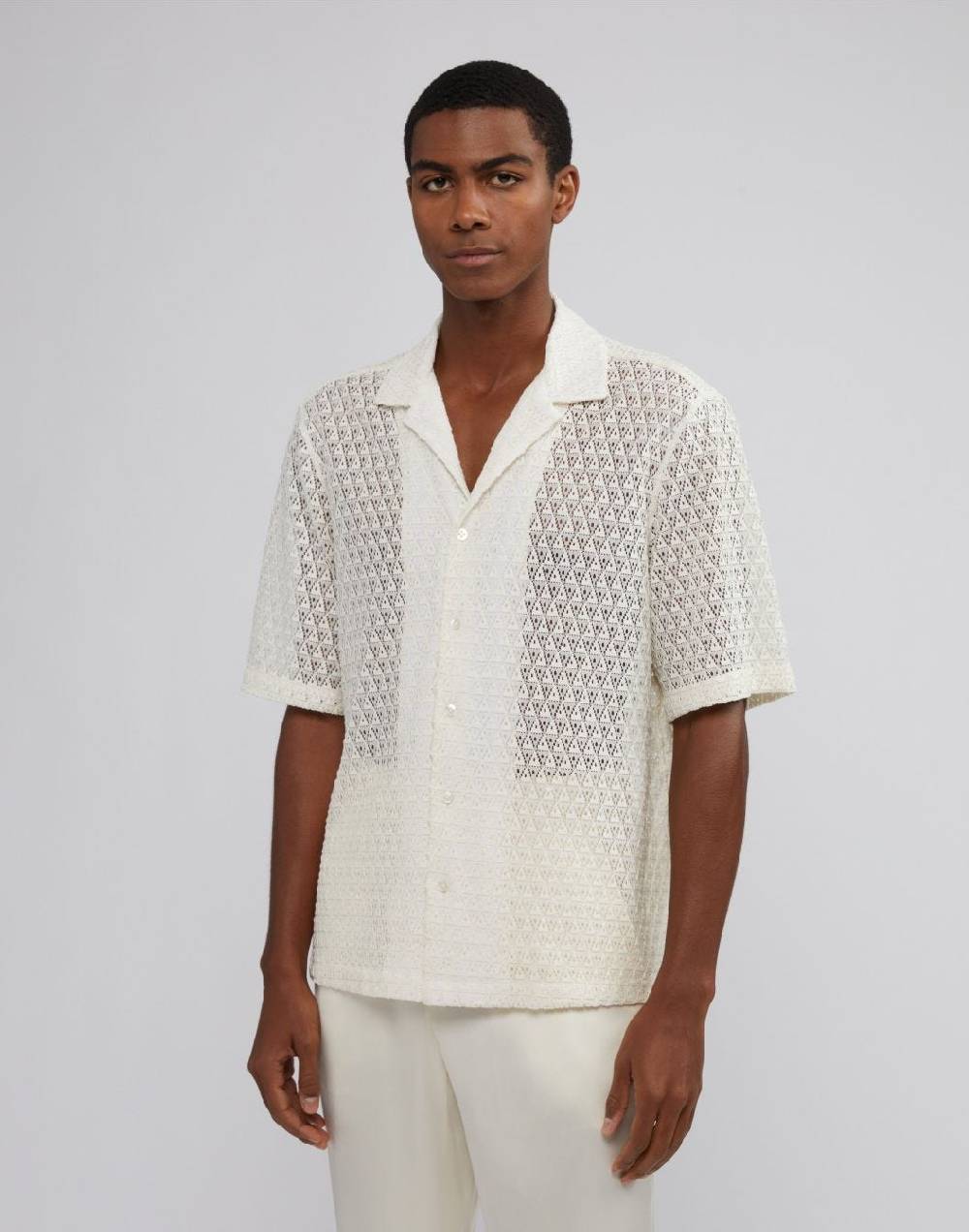 Lardini Camicia bianca in macramè con disegno geometrico Offerta