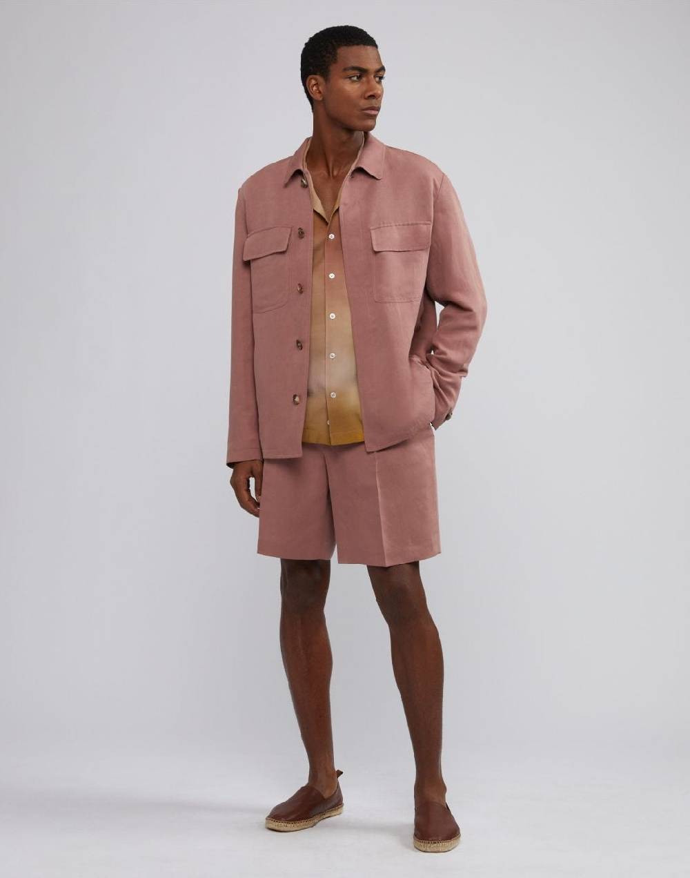 Lardini Bermuda comfort lungo in lino e micro tencel rosa Vendita Economica