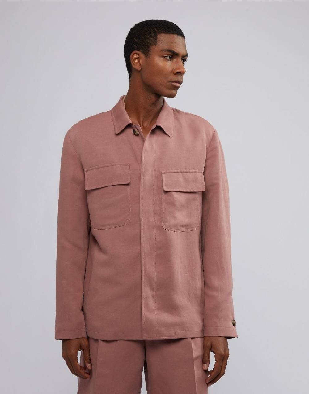 Lardini Giacca camicia rosa in lino e micro tencel 4 tasche Saldi Di Fabbrica