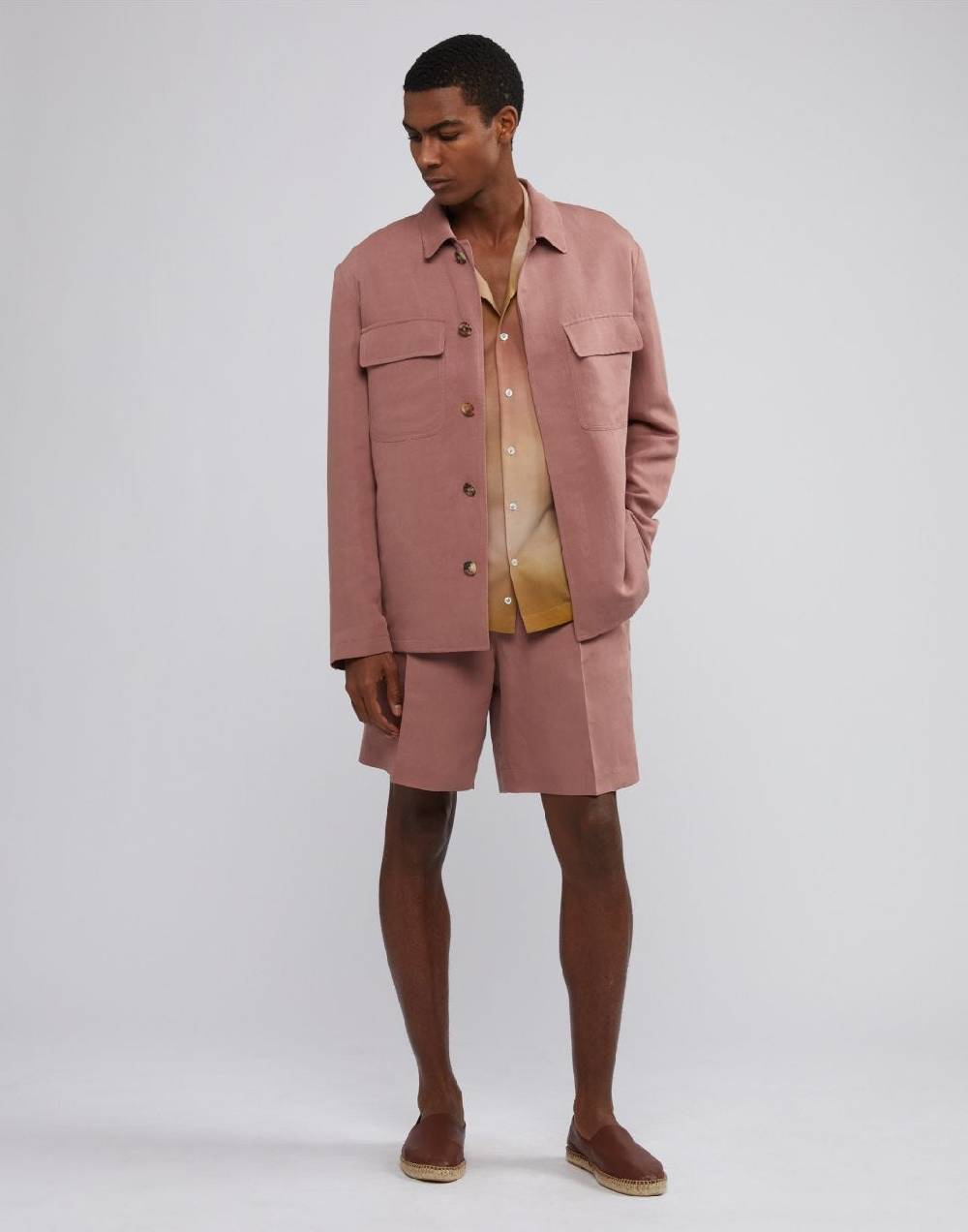 Lardini Giacca camicia rosa in lino e micro tencel 4 tasche Saldi Di Fabbrica