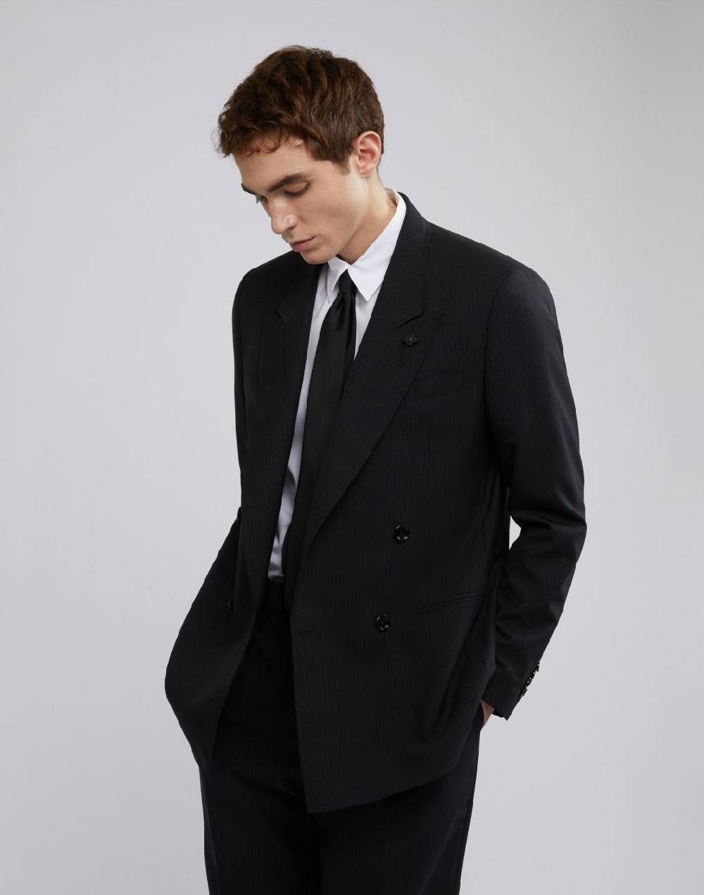 Lardini Giacca doppiopetto attitude nera con gessatura a contrasto Moda