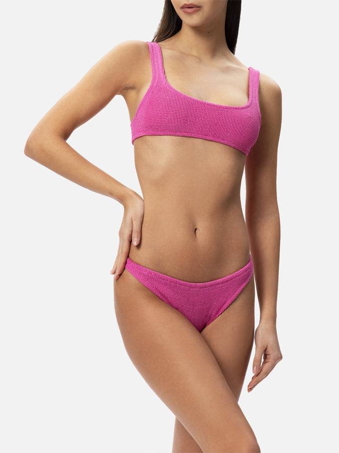 Mc2 Saint Barth Bikini da donna classico a bralette crinkle fucsia con filato di lurex Vendite Flash