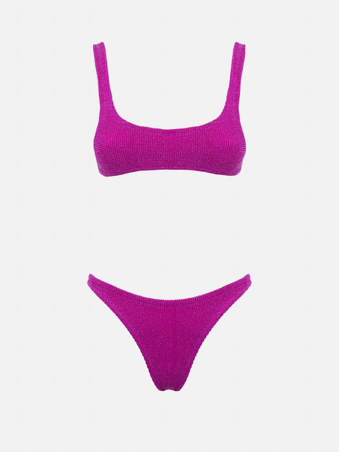 Mc2 Saint Barth Bikini da donna classico a bralette crinkle fucsia con filato di lurex Vendite Flash