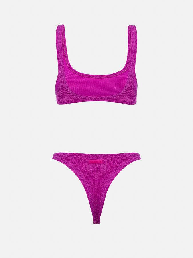 Mc2 Saint Barth Bikini da donna classico a bralette crinkle fucsia con filato di lurex Vendite Flash