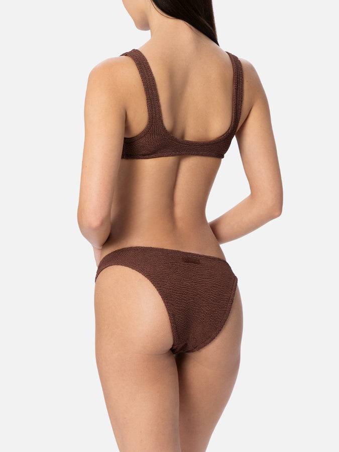 Mc2 Saint Barth Bikini da donna a bralette marrone crinkle Pamy Elise In Saldo