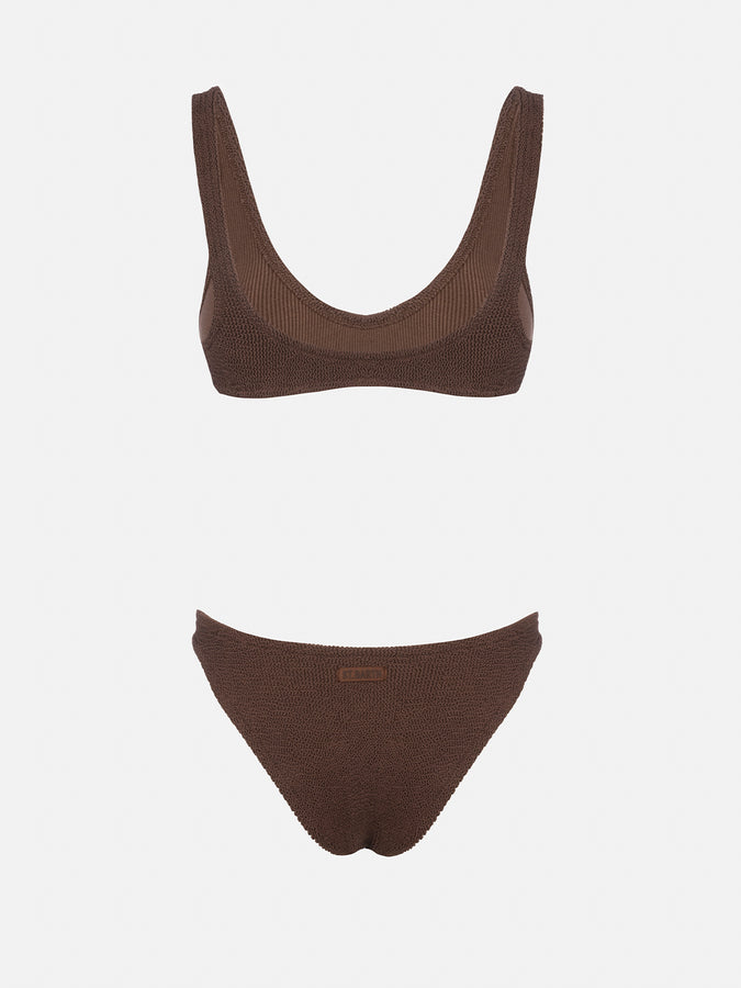 Mc2 Saint Barth Bikini da donna a bralette marrone crinkle Pamy Elise In Saldo